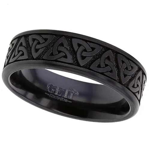 Zirconium Ring with Celtic Trinity knot Laser Engraved Design